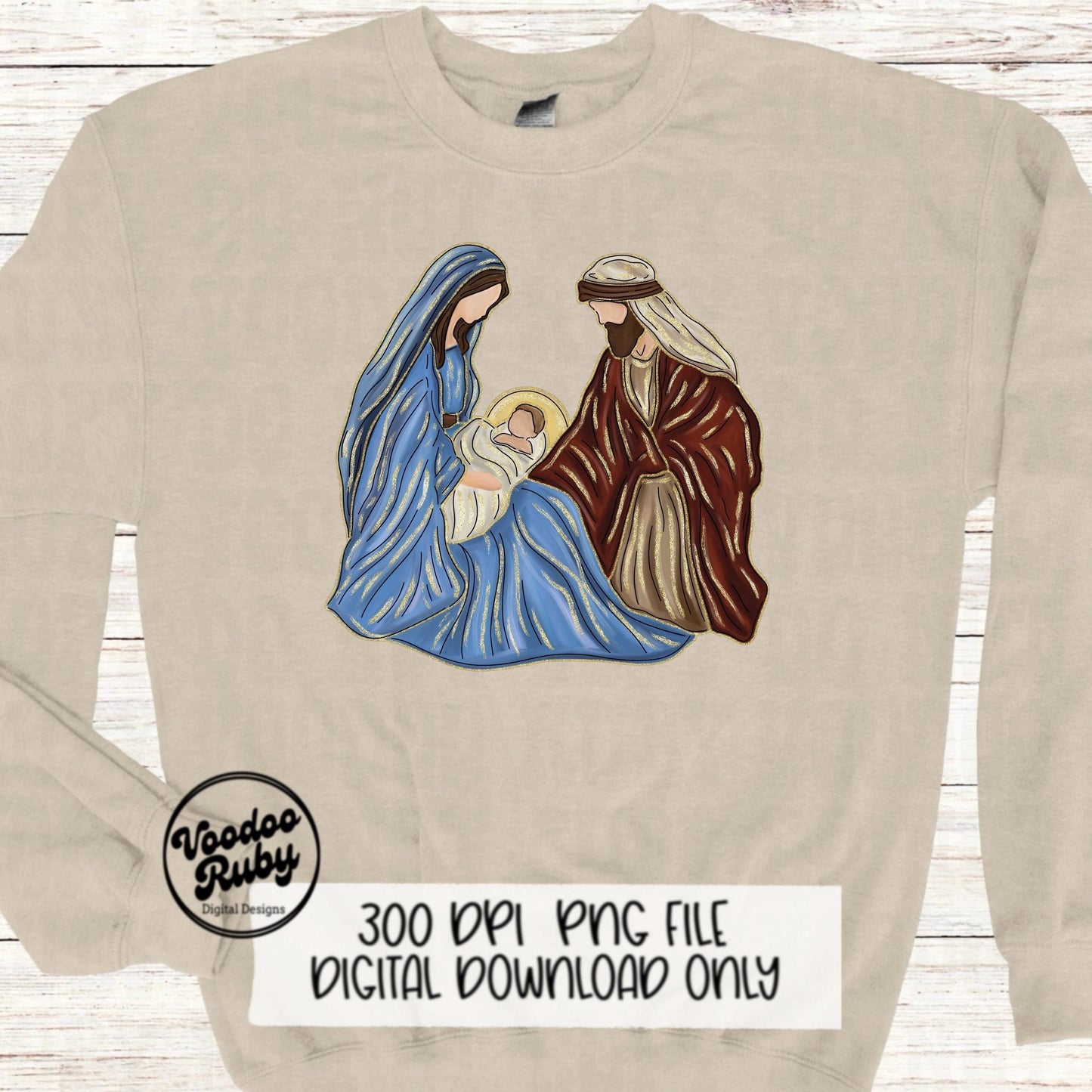 Jesus Christmas PNG Design Sublimation Hand Drawn Digital Download Merry Christmas PNG Faux Gold Glitter Nativity Silent Night Baby Jesus