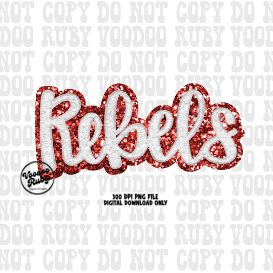 Rebels PNG Design Sublimation Hand Drawn Digital Download Faux Chenille PNG Red and White Football png Rebels DTF Printable Rebels Cheer