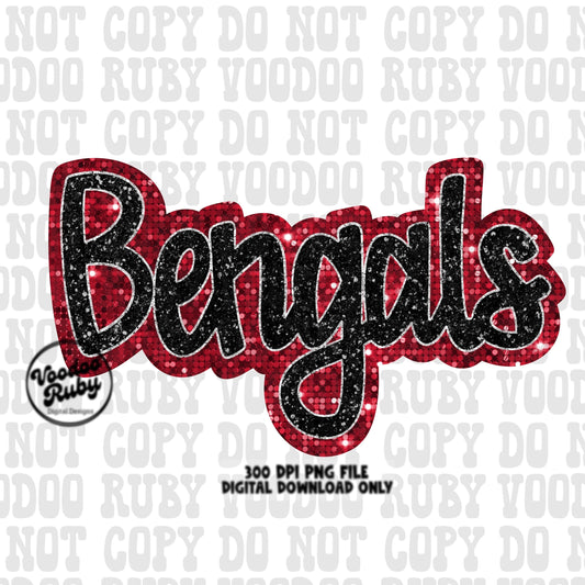 Bengals PNG Design Sequins Sublimation Hand Drawn Digital Download Faux Sequins Patch PNG Glitter Mascot Appliqué Red Bengals Football DTF