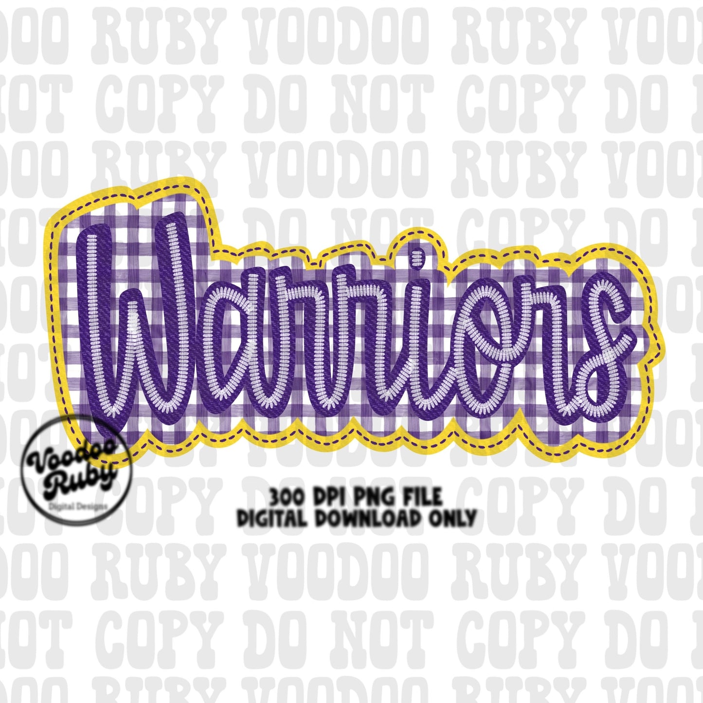 Warriors PNG Design Embroidery Faux Applique Hand Drawn Digital Download Sublimation Warriors DTF Printable Purple Warriors Mascot Football