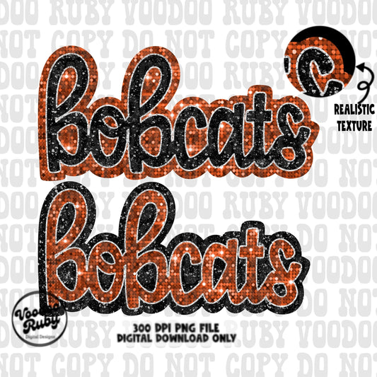 Bobcats PNG Design Faux Sequin Patches Faux Glitter Png Hand Drawn Digital Download Sublimation Football Orange Black Bobcats DTF Printable