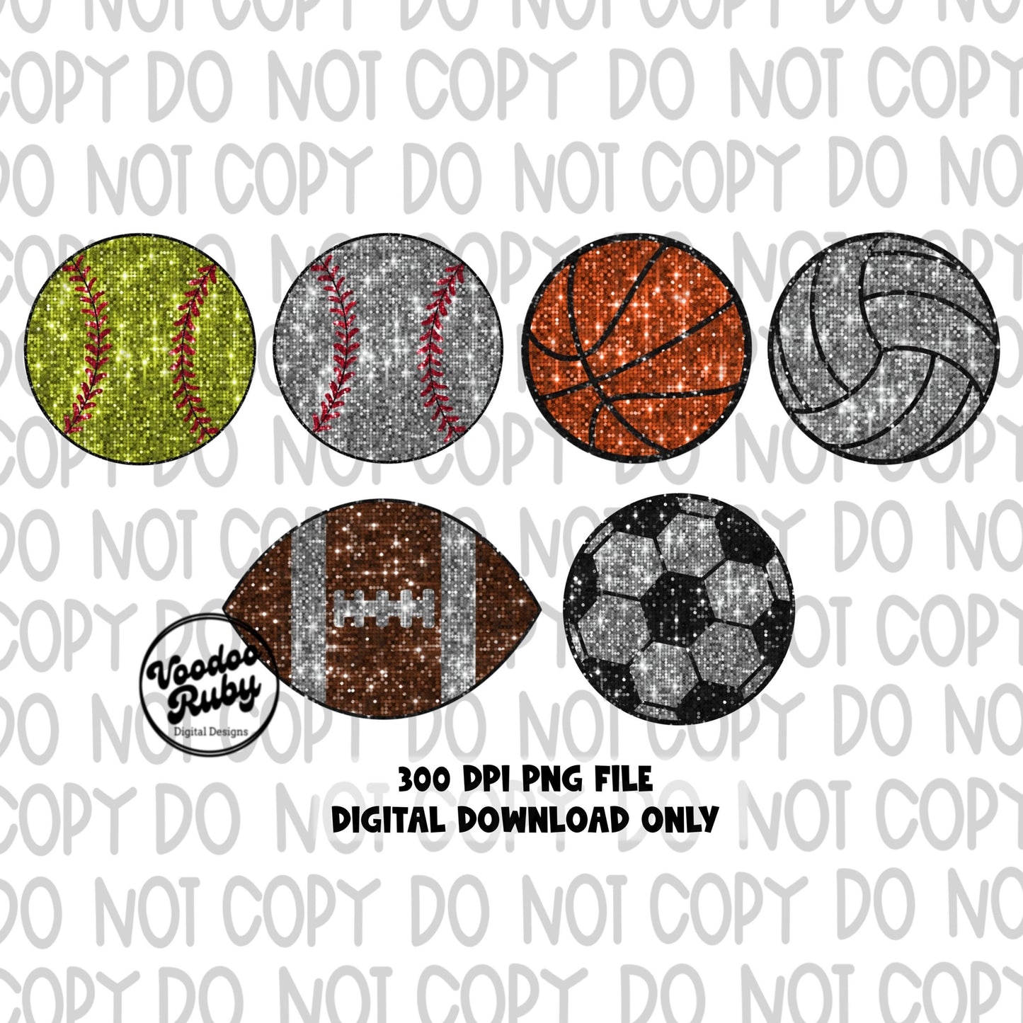 Sequin Sports PNG Design Bundle Sublimation Hand Drawn Digital Download Faux Sequins png Printable Sports Balls Clip Art Bundle DTF