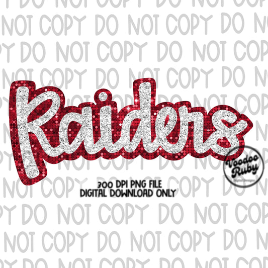 Raiders PNG Design Sequins Glitter Hand Drawn Digital Download Faux Sequins Patch PNG Printable Clip Art Faux Appliqué Raiders Football DTF