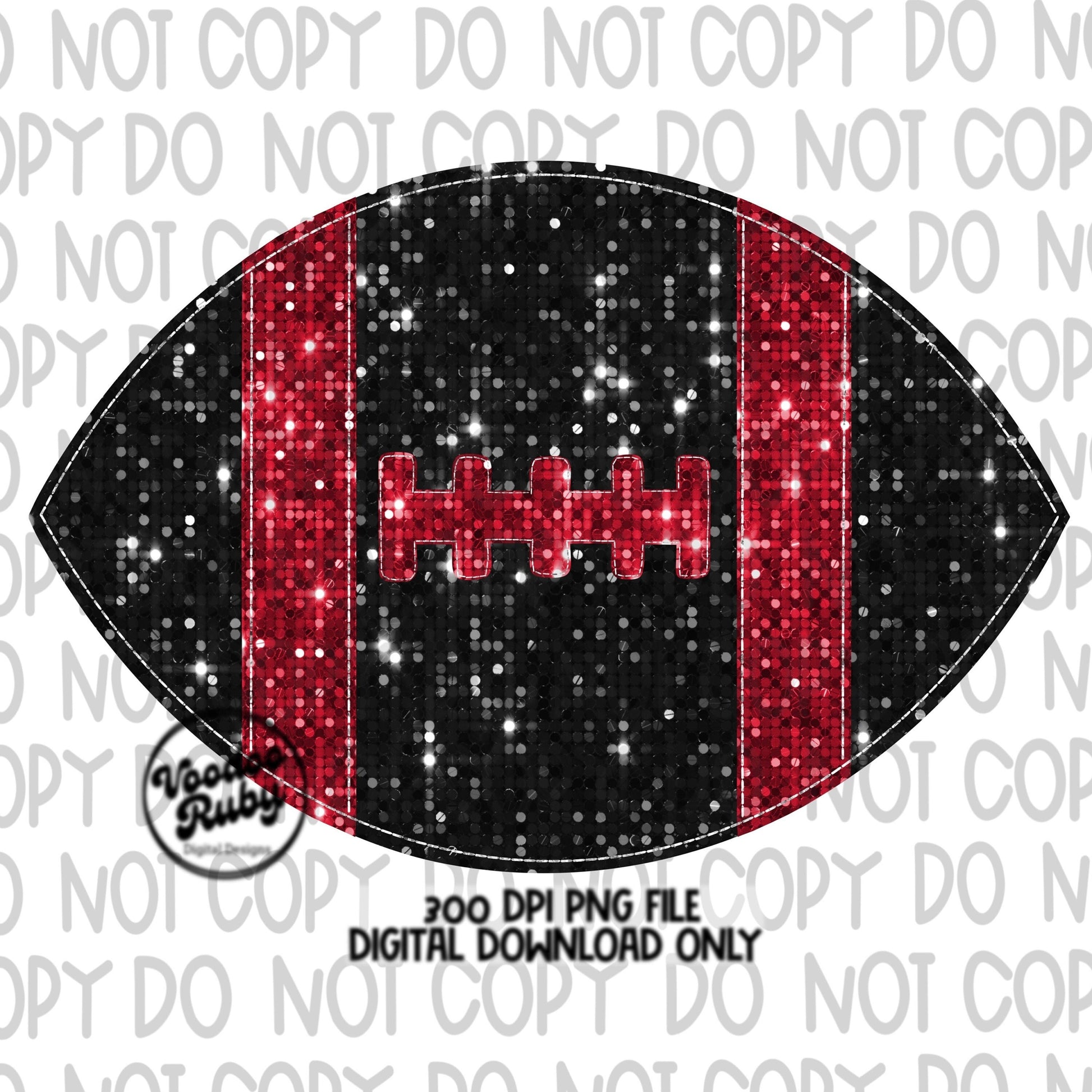 Sequin Red Black Football PNG Design Sublimation Glitter Hand Drawn Digital Download Faux Sequin Patch PNG Printable Clip Art Football DTF