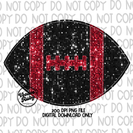Sequin Red Black Football PNG Design Sublimation Glitter Hand Drawn Digital Download Faux Sequin Patch PNG Printable Clip Art Football DTF