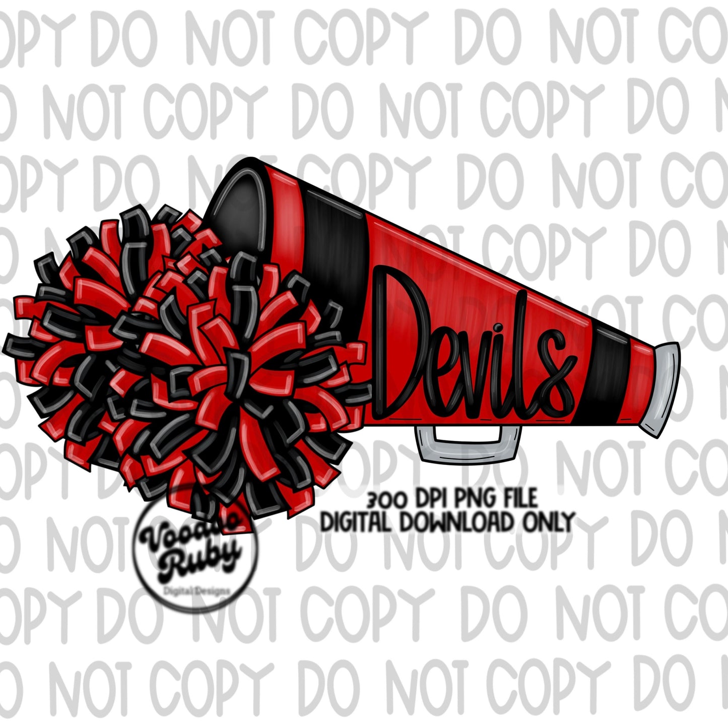 Devils Cheer PNG Design Hand Drawn Digital Download Football PNG Sublimation Devils Cheerleader png Clip Art Megaphone DTF Printable