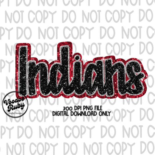 Indians PNG Design Sequins Glitter Hand Drawn Digital Download Faux Sequins Patch PNG Printable Clip Art Faux Appliqué Indians Football DTF