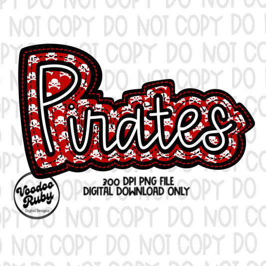 Pirates PNG Design Sublimation Hand Drawn Digital Download Embroidery PNG Faux Applique Red Black Pirates Football png DTF Printable Mascot