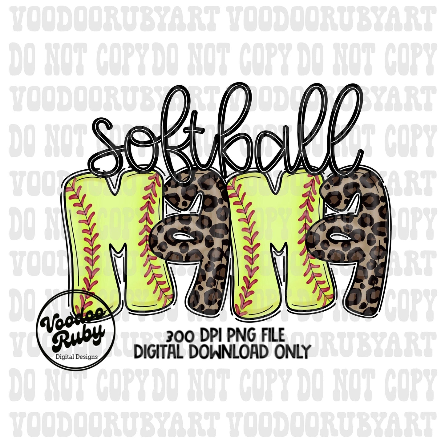 Softball Mama Sublimation PNG Design Leopard Softball Hand Drawn Digital Download PNG Softball Doodle Letters DTF Printable