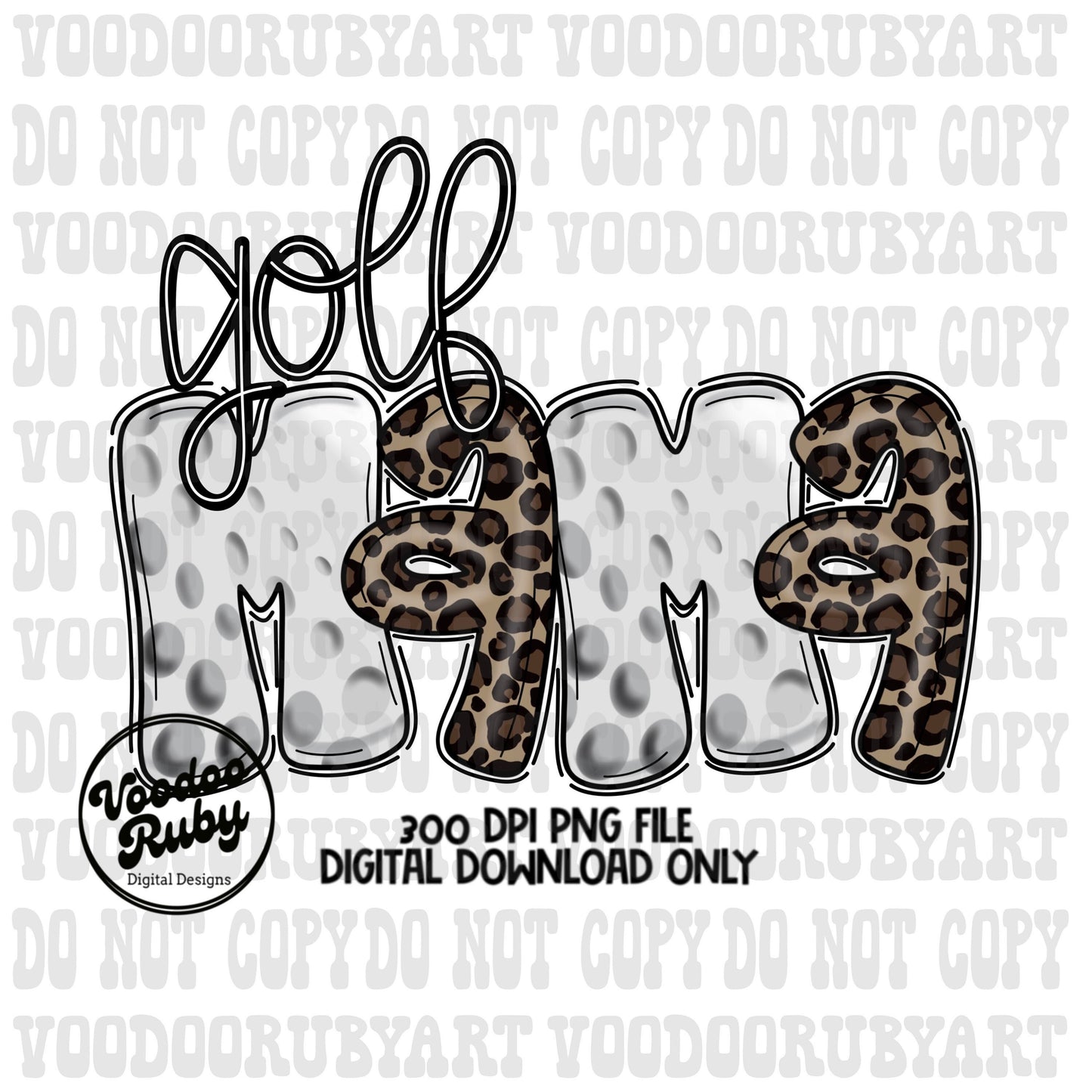 Retro Golf Mama PNG Design: Leopard Print, Hand-Drawn Letters (Digital Download)