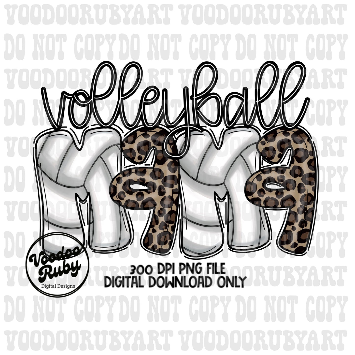 Volleyball Mama Leopard PNG: Hand Drawn Doodle Letters (Digital Download