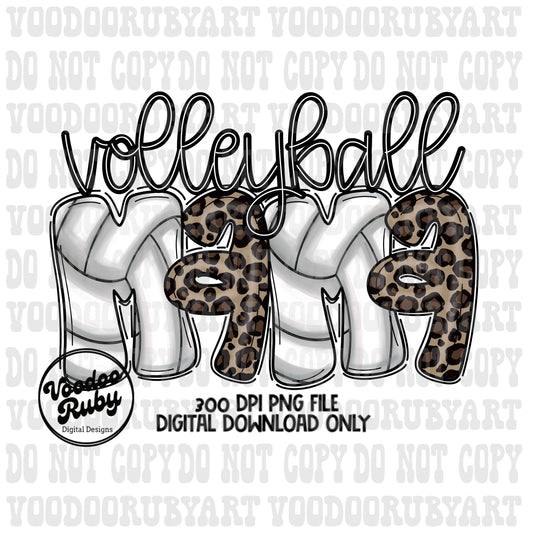 Volleyball Mama Leopard PNG: Hand Drawn Doodle Letters (Digital Download