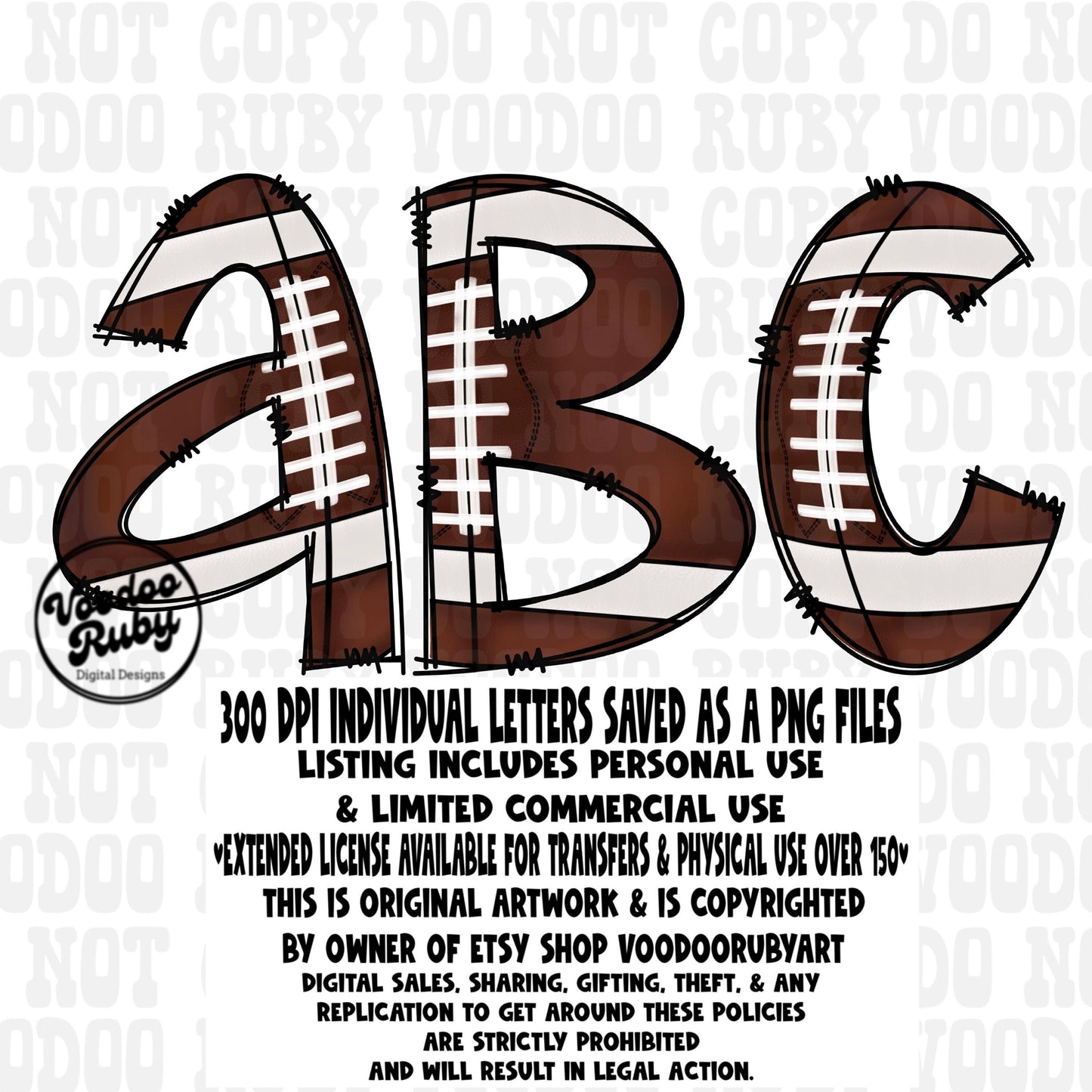 Football Doodle Alphabet PNG: Hand Drawn Letters, Sublimation Design (Digital Download