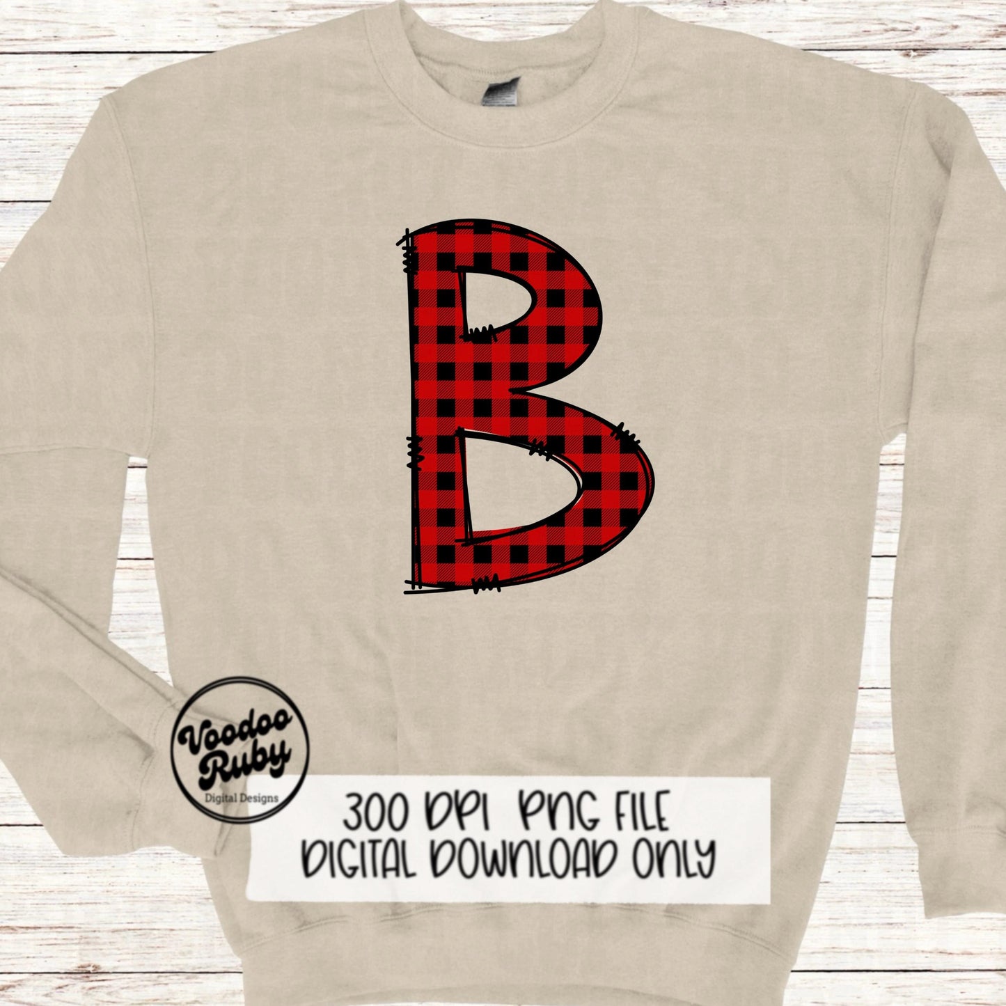 Christmas Alphabet PNG Bundle: Buffalo Plaid Doodle Letters (Digital Download