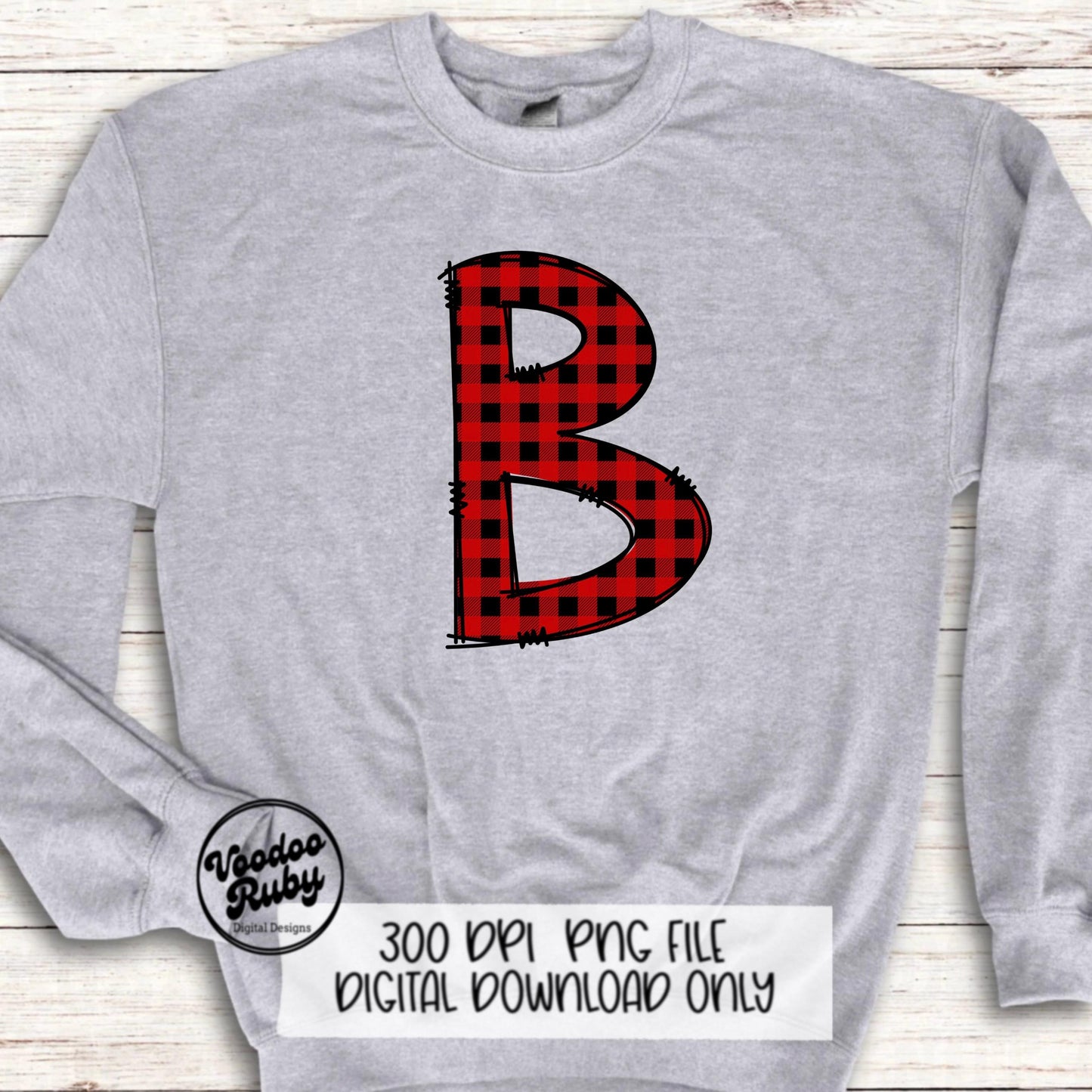 Christmas Alphabet PNG Bundle: Buffalo Plaid Doodle Letters (Digital Download