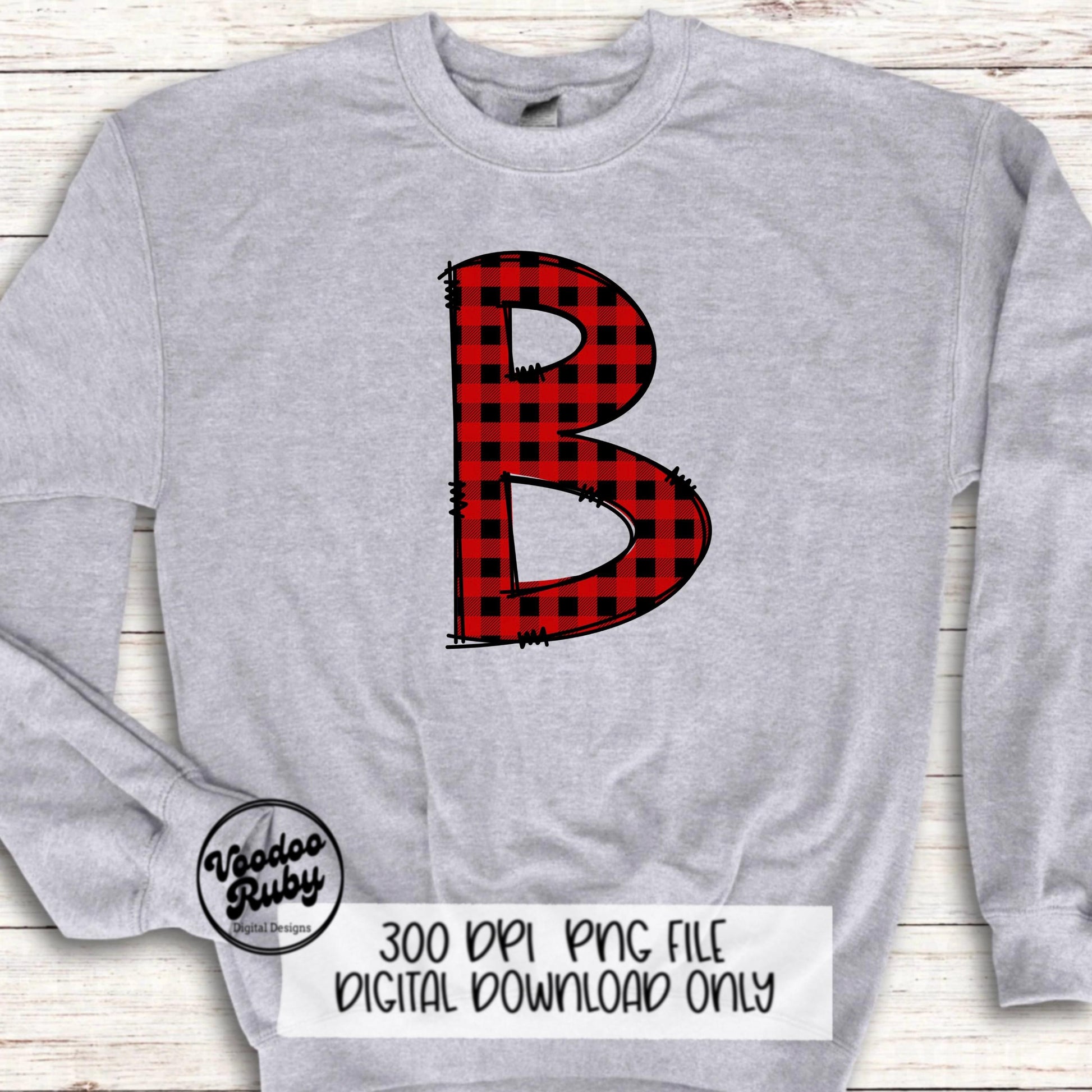 Christmas Alphabet PNG Bundle: Buffalo Plaid Doodle Letters (Digital Download