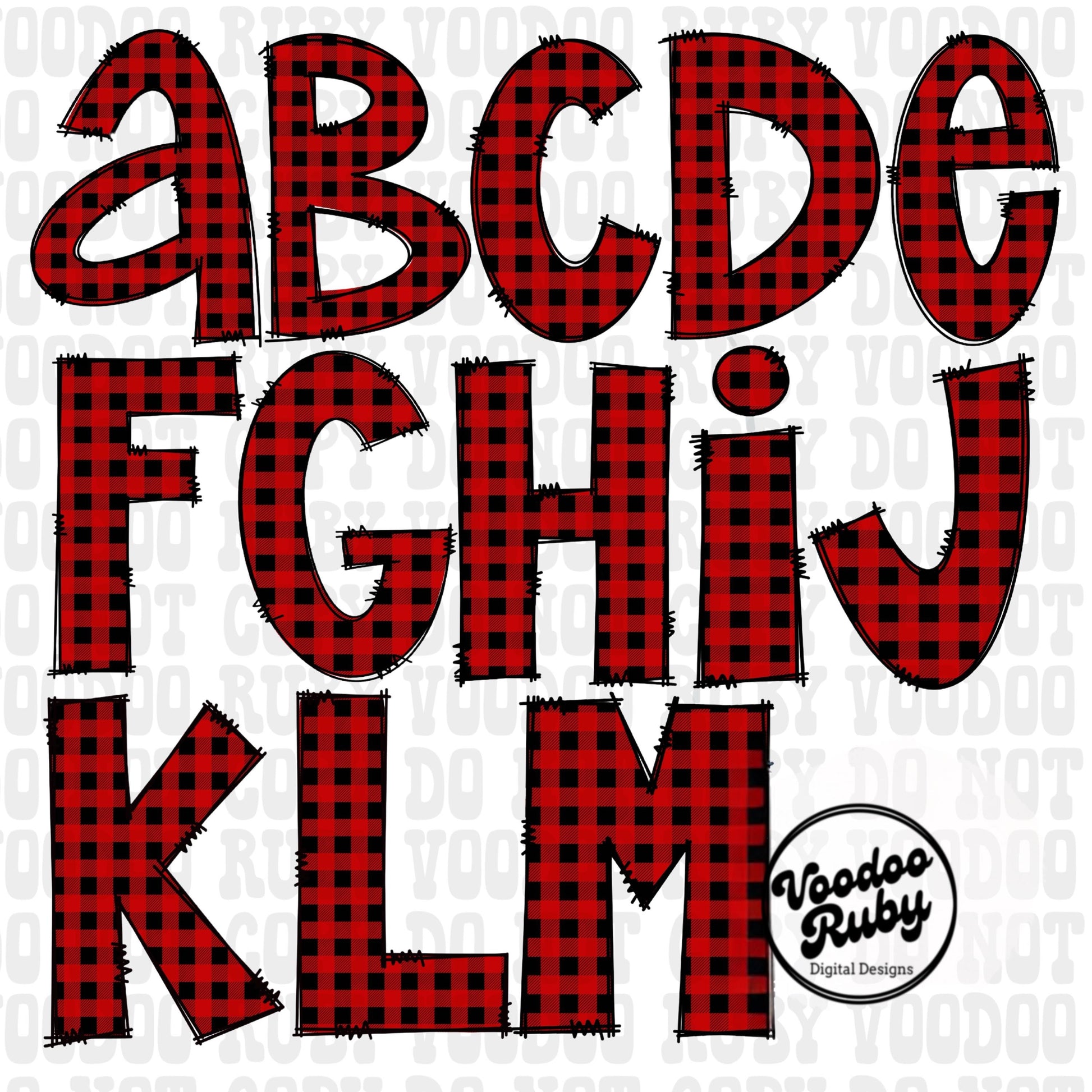 Christmas Alphabet PNG Bundle: Buffalo Plaid Doodle Letters (Digital Download