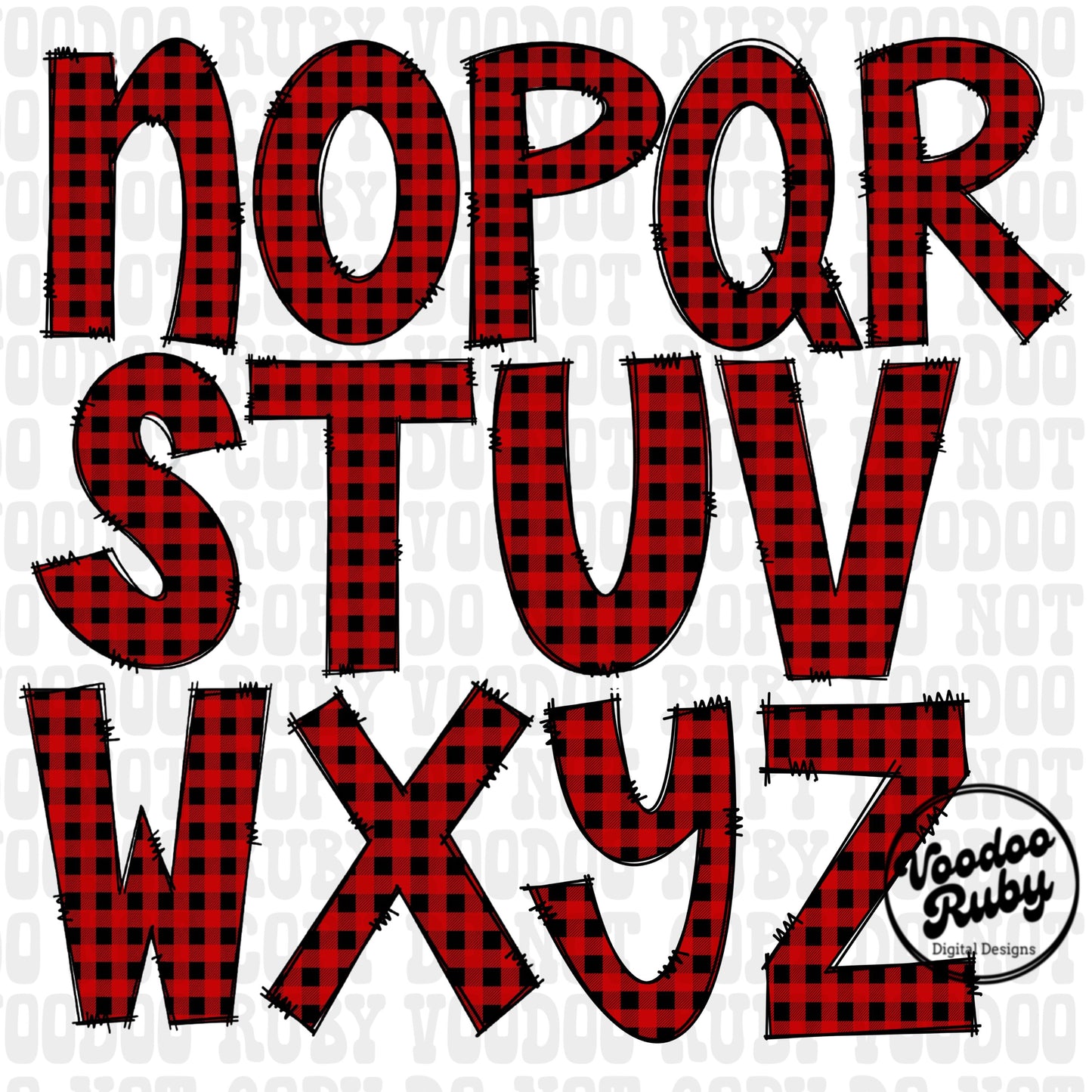 Christmas Alphabet PNG Bundle: Buffalo Plaid Doodle Letters (Digital Download