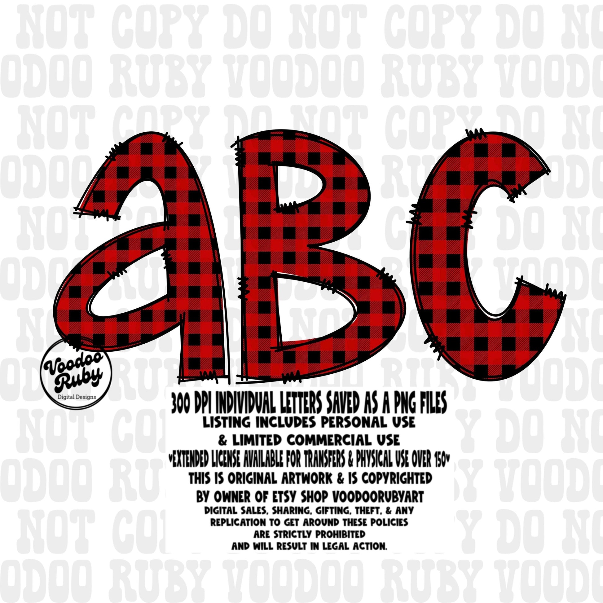 Christmas Alphabet PNG Bundle: Buffalo Plaid Doodle Letters (Digital Download