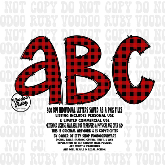 Christmas Alphabet PNG Bundle: Buffalo Plaid Doodle Letters (Digital Download