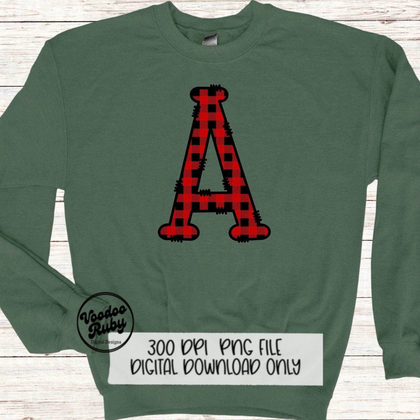 Christmas Alphabet PNG Bundle: Buffalo Plaid Doodle Letters (Digital Download