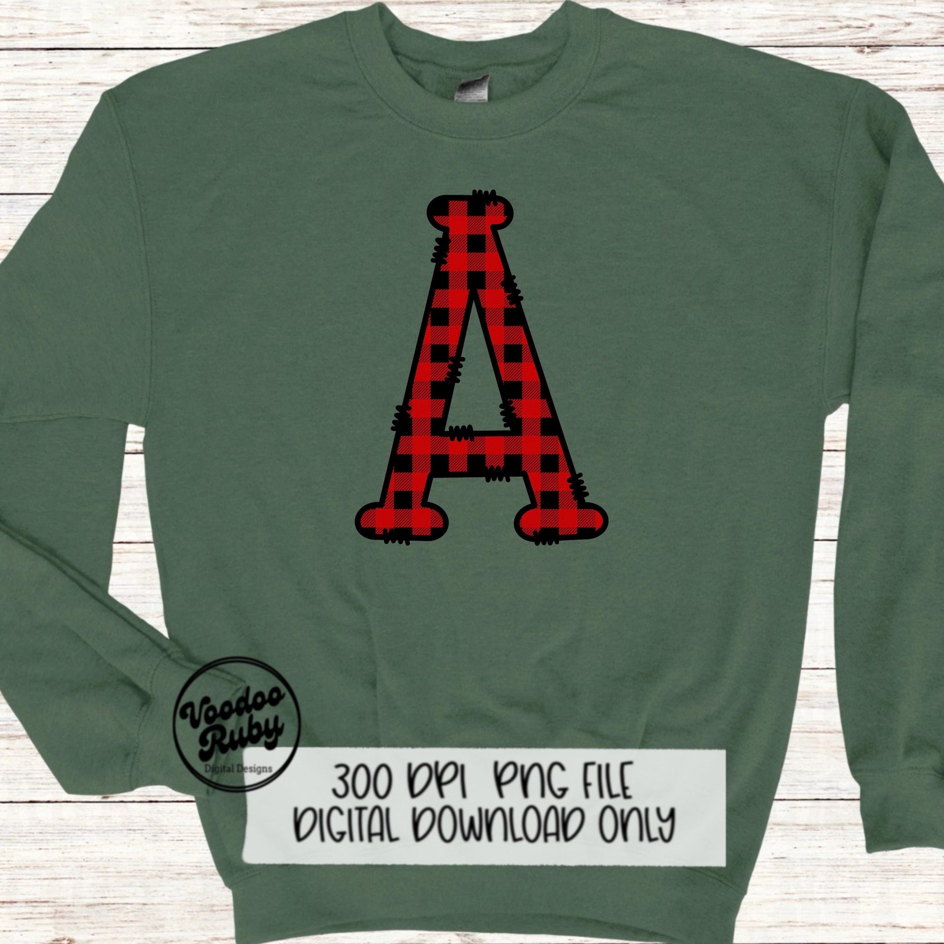 Christmas Alphabet PNG Bundle: Buffalo Plaid Doodle Letters (Digital Download