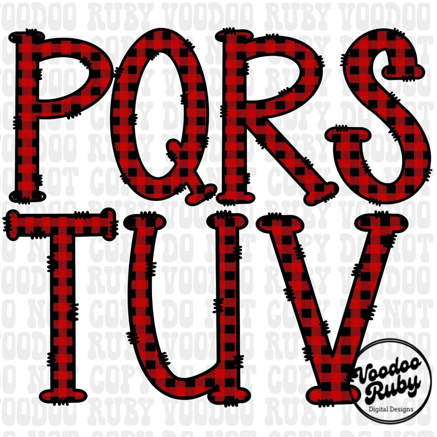 Christmas Alphabet PNG Bundle: Buffalo Plaid Doodle Letters (Digital Download