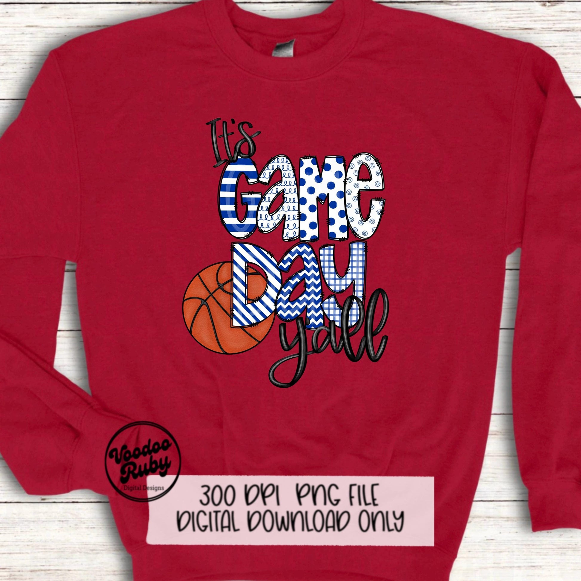Game Day PNG Design Blue White Hand Drawn Digital Download Sublimation Basketball PNG DTF Printable