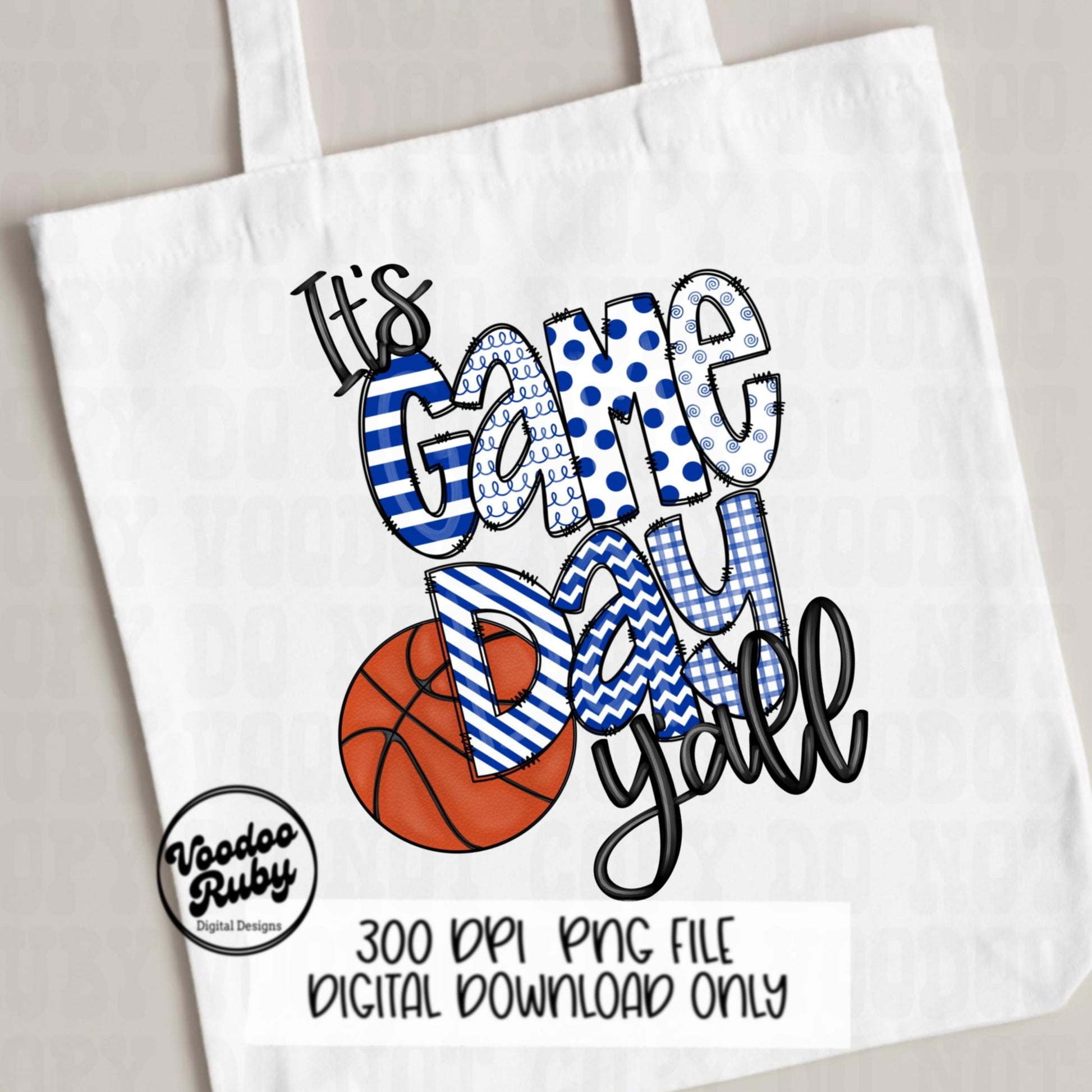 Game Day PNG Design Blue White Hand Drawn Digital Download Sublimation Basketball PNG DTF Printable
