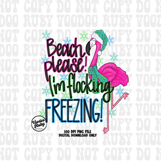 Flamingo Sublimation PNG Design Winter Design Hand Drawn Digital Design Download Beach Please PNG Flocking Freezing png Snow Cold Clip Art