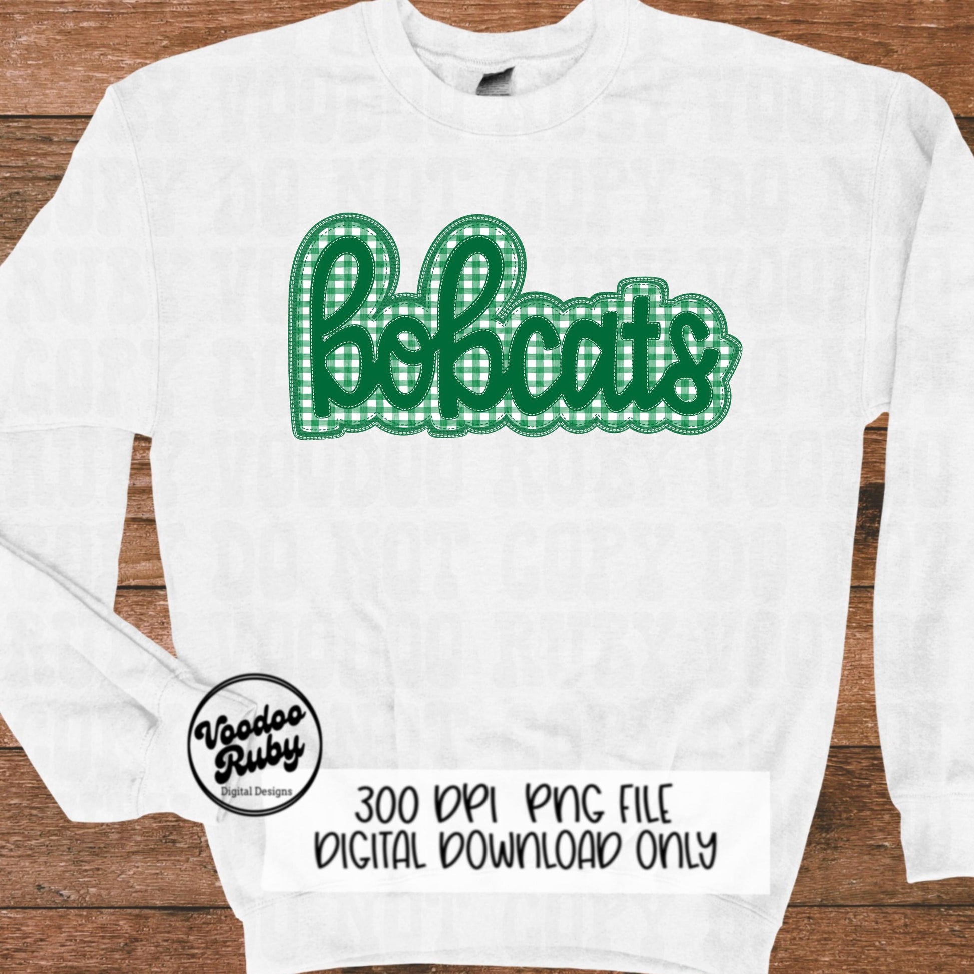 Bobcats PNG Design Embroidery Faux Applique Hand Drawn Digital Download Sublimation Bobcats PNG Football png Green Bobcats DTF Printable
