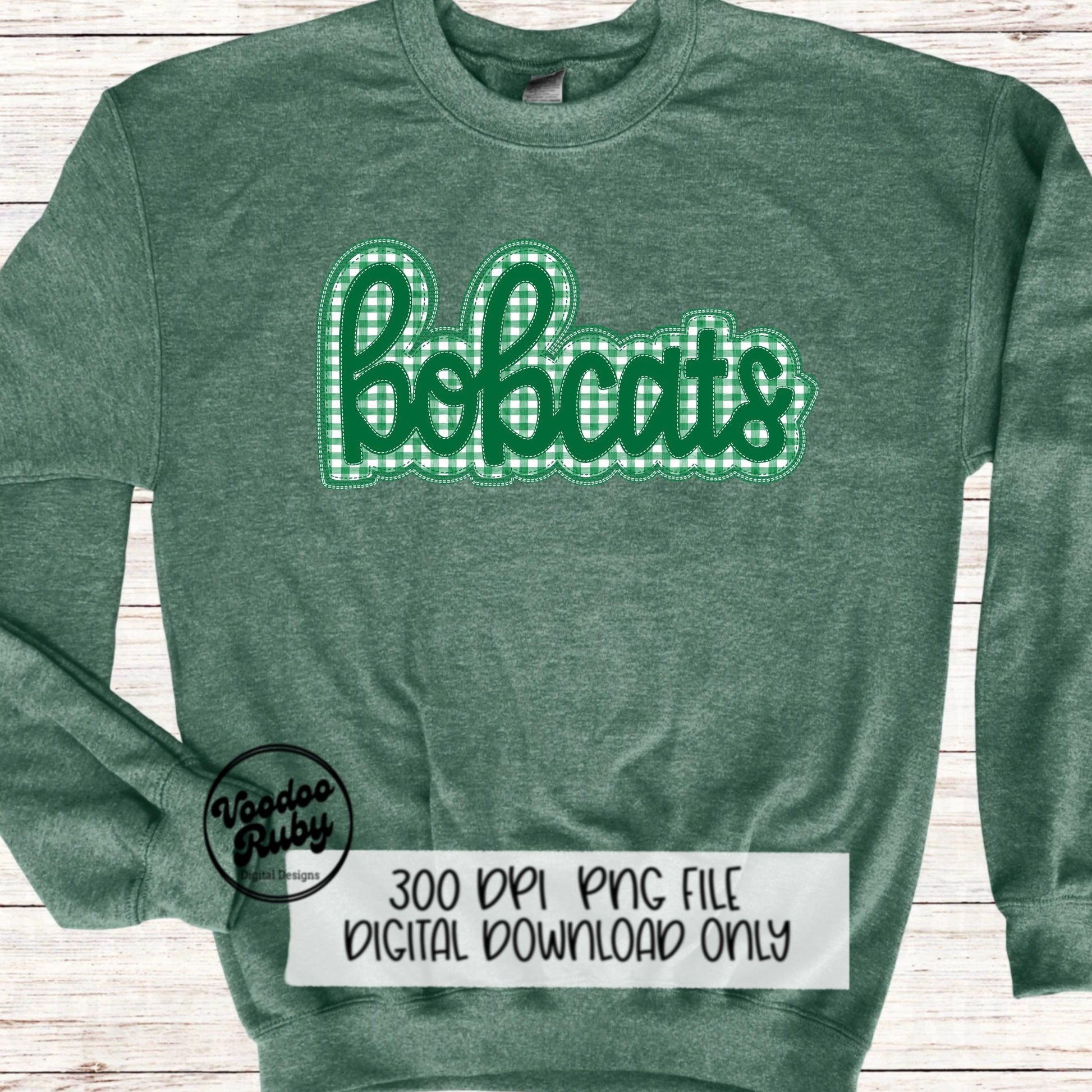Bobcats PNG Design Embroidery Faux Applique Hand Drawn Digital Download Sublimation Bobcats PNG Football png Green Bobcats DTF Printable