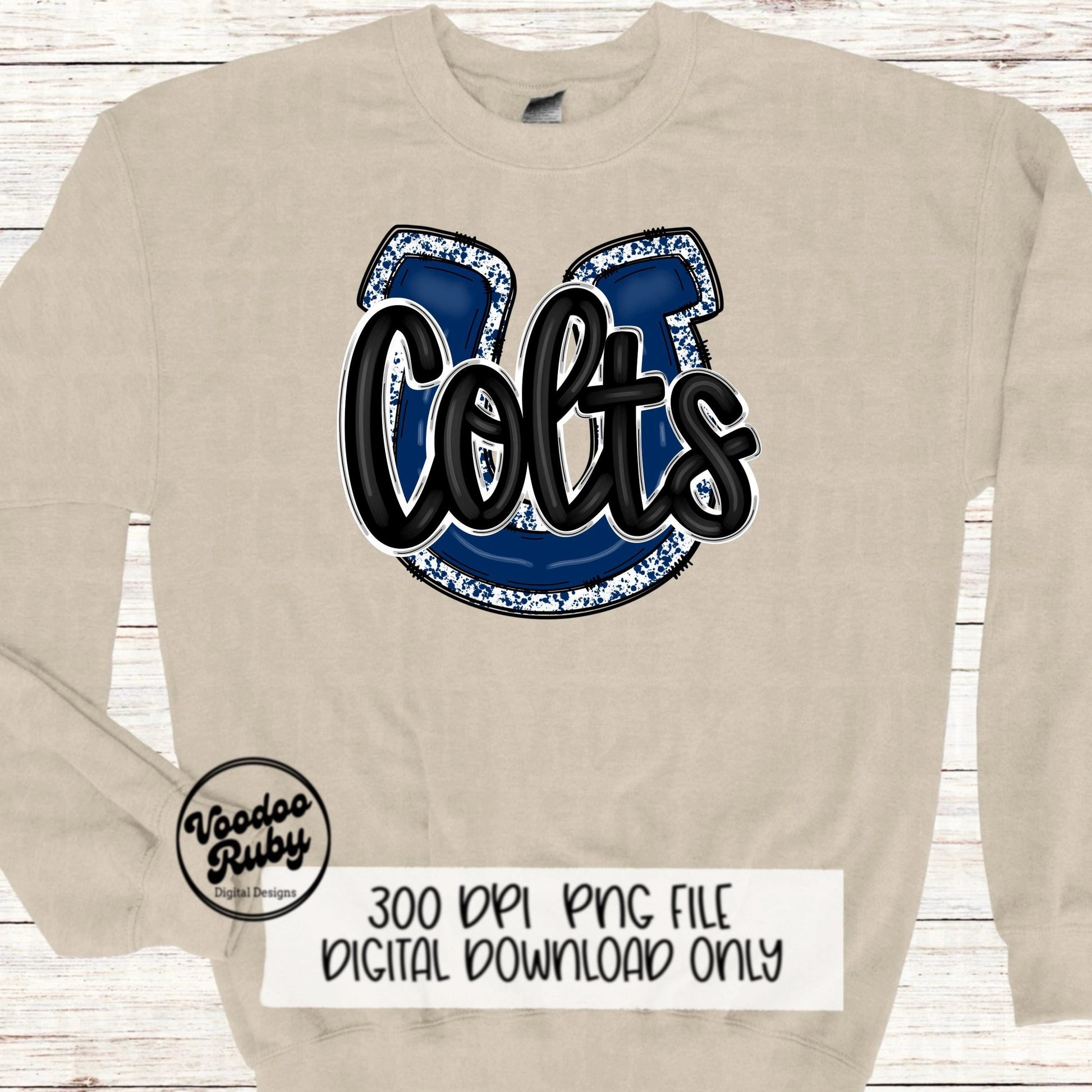 Colts PNG Design Sublimation Hand Drawn Digital Download Navy Blue Colts Football Mascot DTF Printable