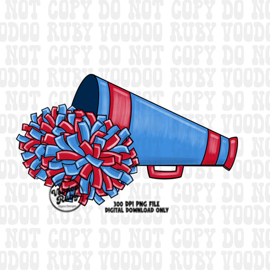 Red Blue Cheer Sublimation Design Hand Drawn Digital Download Football PNG Cheerleader Clip Art Sublimation Blanks Mascot PNG dtf Printable