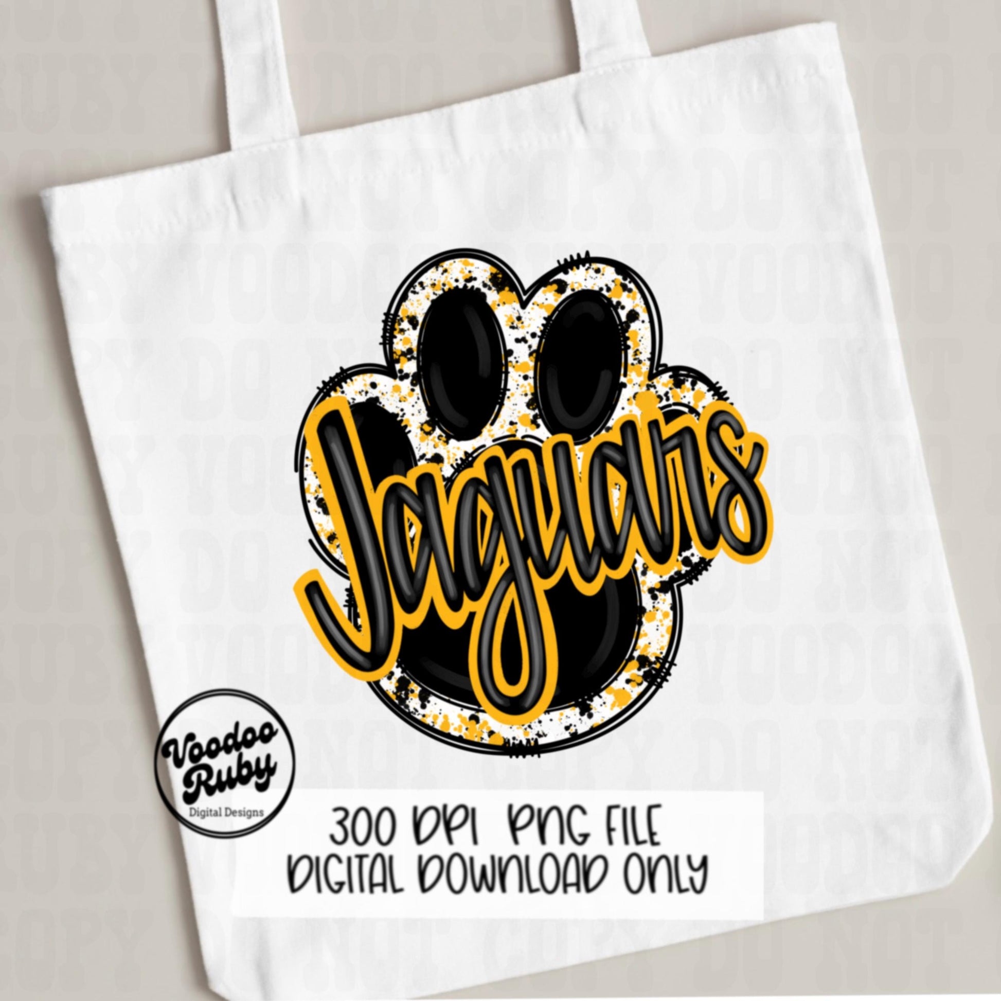 Jaguars PNG Design Sublimation Hand Drawn Digital Download Paw Print Clip Art Black Gold Jaguars Mascot DTF Printable