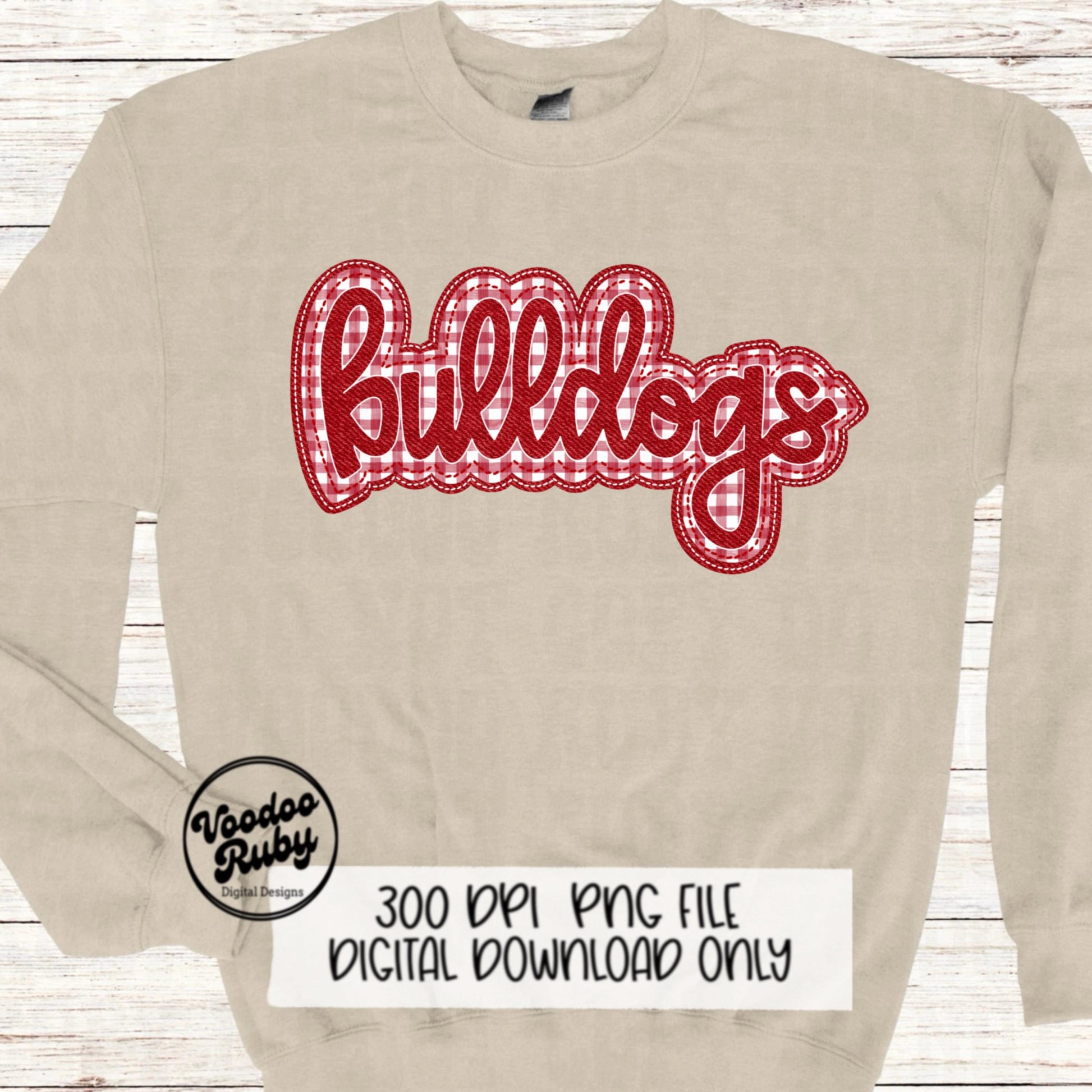 Bulldogs PNG Design Embroidery Faux Applique Hand Drawn Digital Download Sublimation Bulldogs DTF Printable Red Bulldogs Football