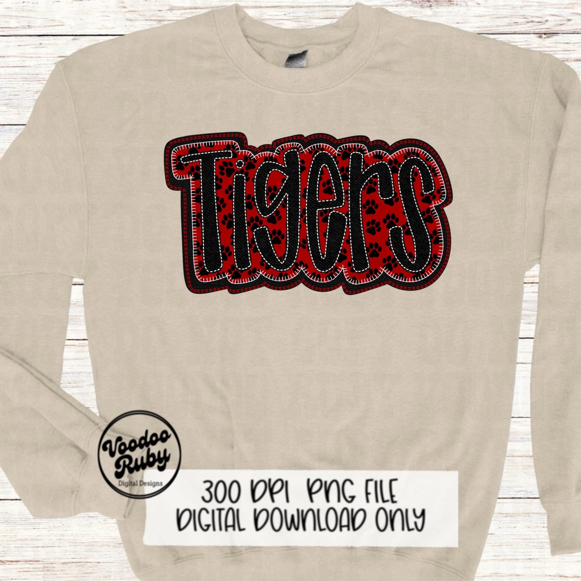 Tigers PNG Design Embroidery Faux Applique Hand Drawn Digital Download Sublimation Tigers PNG Football png Tigers DTF Printable