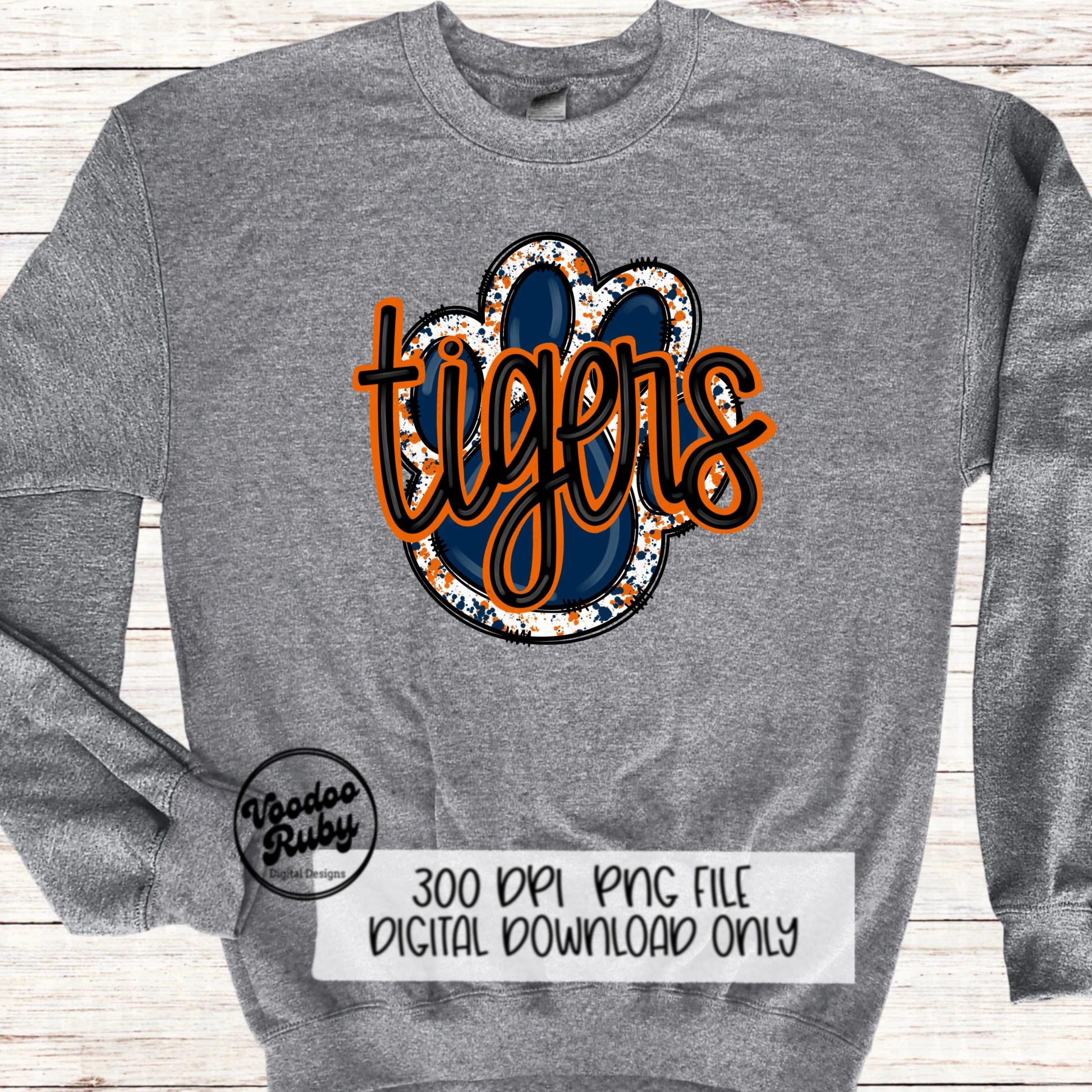 Tigers PNG Design Sublimation Hand Drawn Digital Download Sublimation Football PNG Blue Orange Tigers Paw Print DTF Printable Clip Art