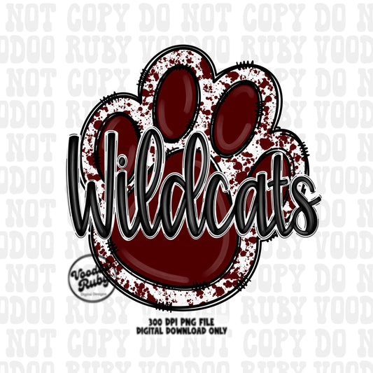 Wildcats PNG Design Sublimation Hand Drawn Digital Download Football PNG Maroon White Wildcats png Mascot DTF Printable Clip Art