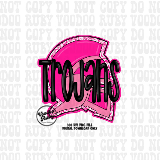 Trojans PNG Design Sublimation Hand Drawn Digital Download Football PNG Trojans Design Pink Trojans Football DTF Printable