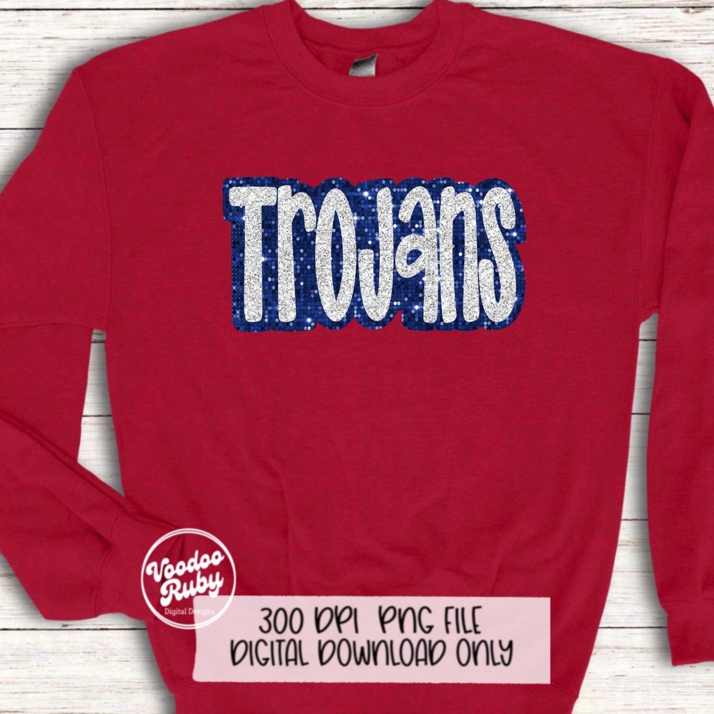 Trojans PNG Design Sequins Glitter Hand Drawn Digital Download Faux Sequins Patch PNG Printable Clip Art Faux Appliqué Trojans Football DTF