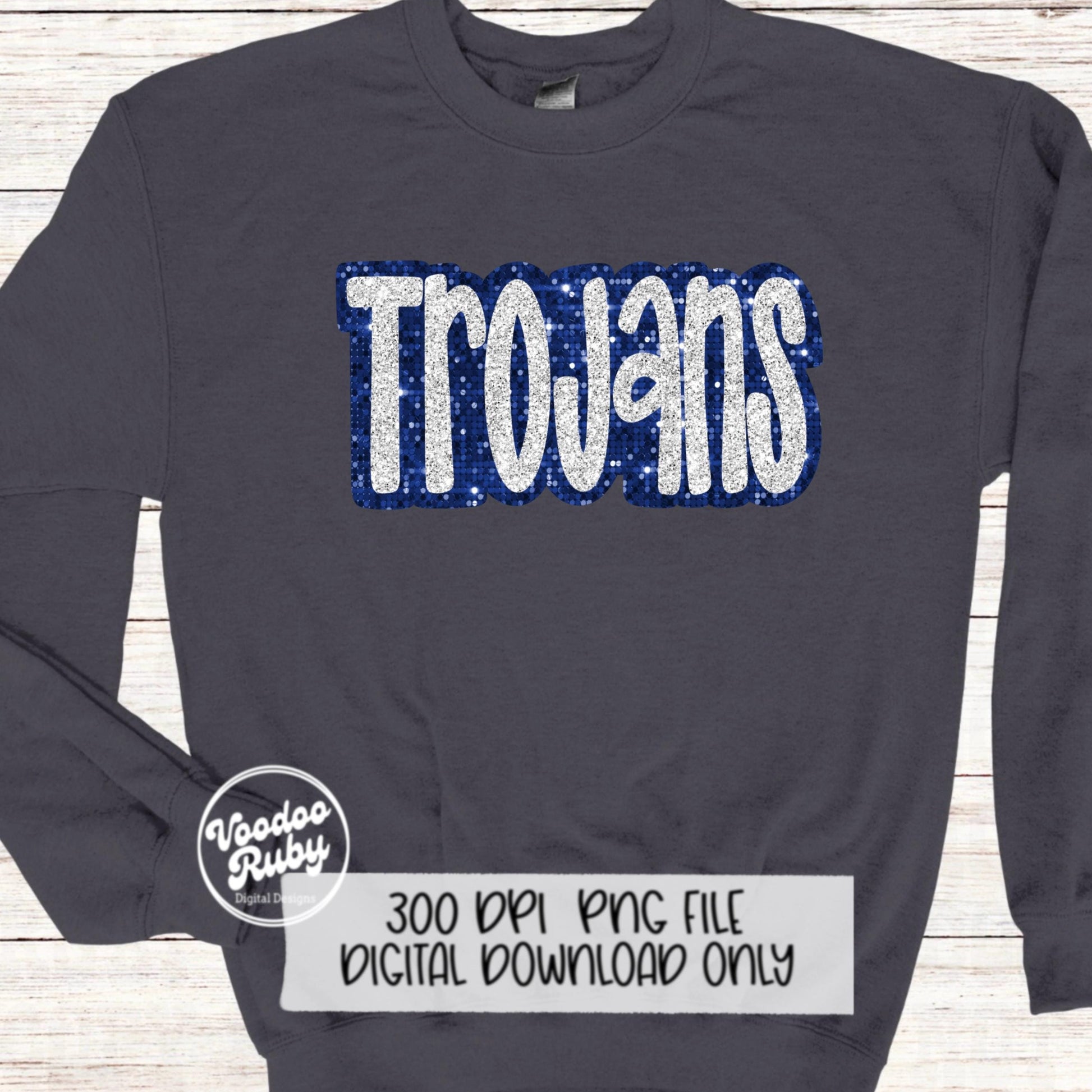 Trojans PNG Design Sequins Glitter Hand Drawn Digital Download Faux Sequins Patch PNG Printable Clip Art Faux Appliqué Trojans Football DTF