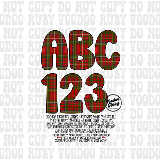 Plaid Christmas Alphabet Bundle PNG Sublimation Hand Drawn Alphabet and Numbers Alpha Pack Digital Download Christmas Font PNG DTF Printable