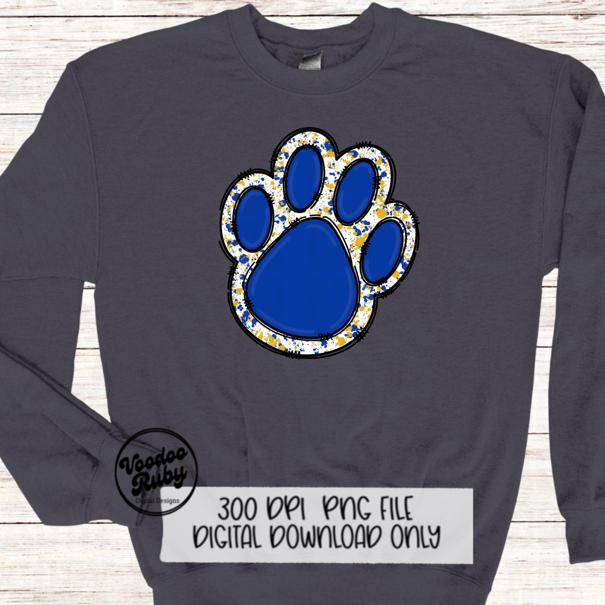 Blue Gold Paw PNG Design Sublimation Hand Drawn Digital Download Paw Print Doodle Mascot Clip Art DTF Printable