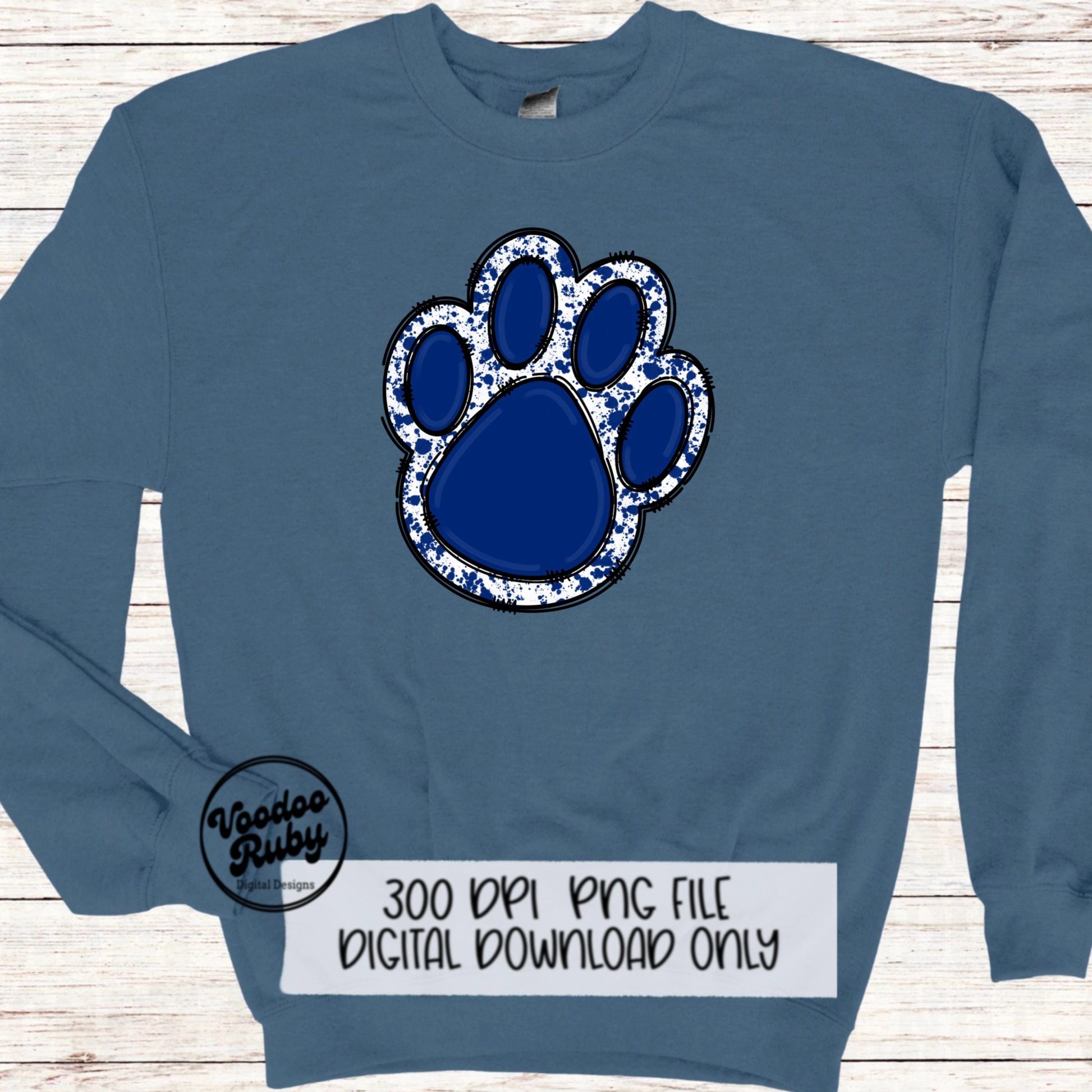 Blue Paw PNG Design Sublimation Hand Drawn Digital Download Sublimation Blanks Blue Paw Print PNG DTF Printable Mascot Clip Art