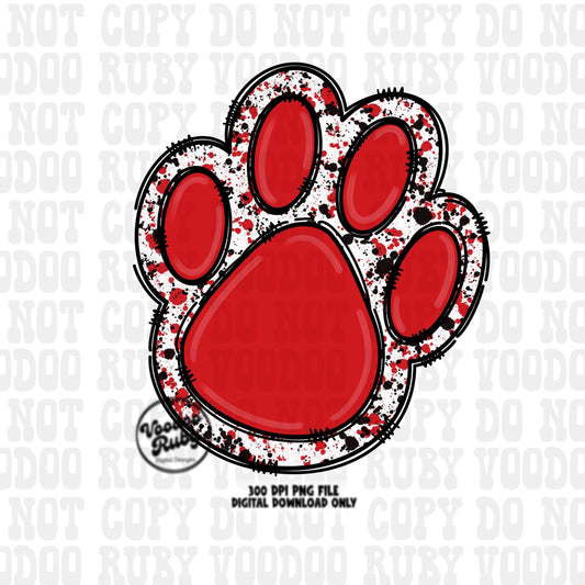 Red and Black Paw Print PNG Sublimation Design Hand Drawn Digital Download Doodle Paw Print Football Mascot DTF Printable Clip Art