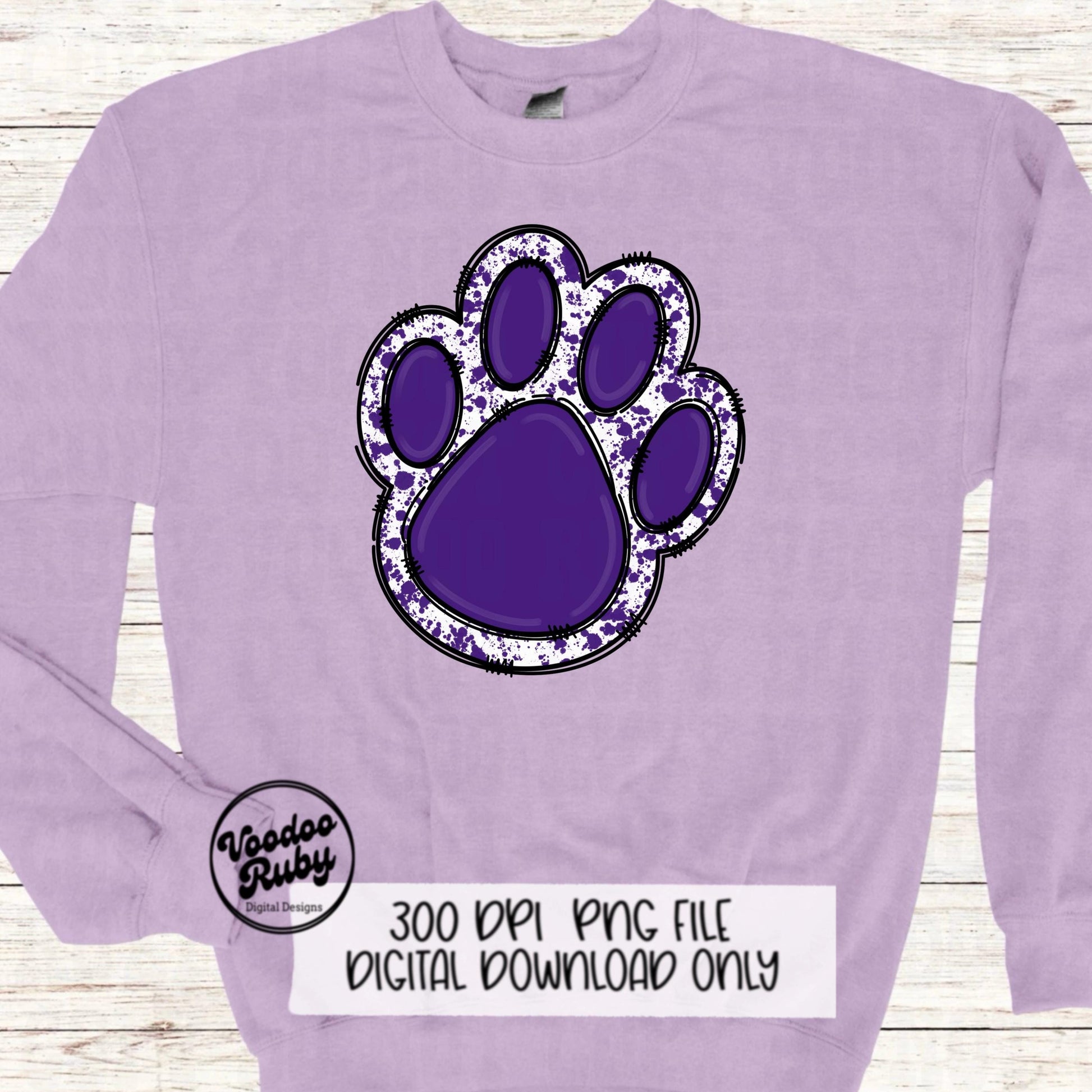 Purple Paw PNG Design Sublimation Hand Drawn Digital Download Purple Paw Mascot PNG Football DTF Printable Clip Art