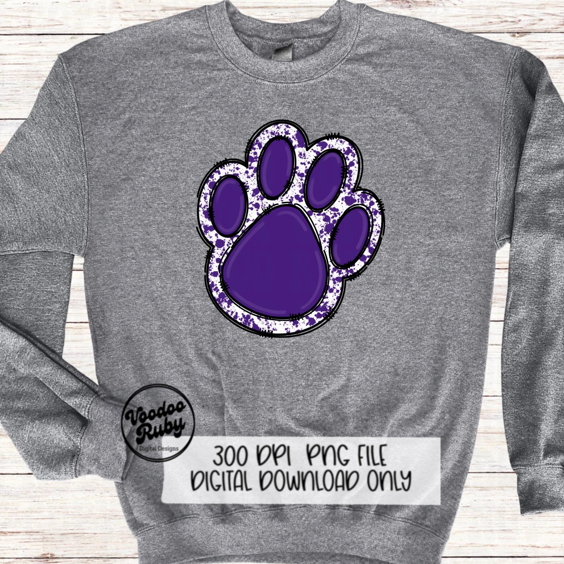 Purple Paw PNG Design Sublimation Hand Drawn Digital Download Purple Paw Mascot PNG Football DTF Printable Clip Art
