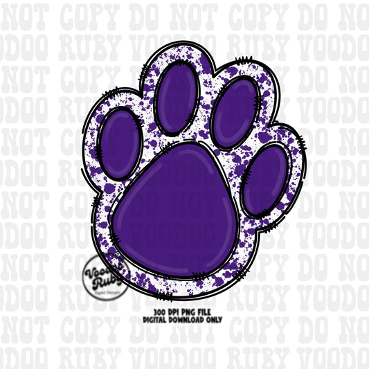 Purple Paw PNG Design Sublimation Hand Drawn Digital Download Purple Paw Mascot PNG Football DTF Printable Clip Art