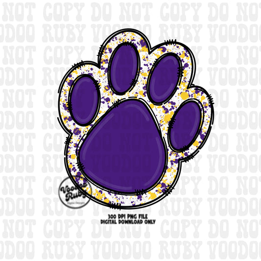 Purple Gold Mascot Paw PNG Design Sublimation Hand Drawn Digital Download Football PNG Purple Gold png Paw Print png Mascot DTF Printable